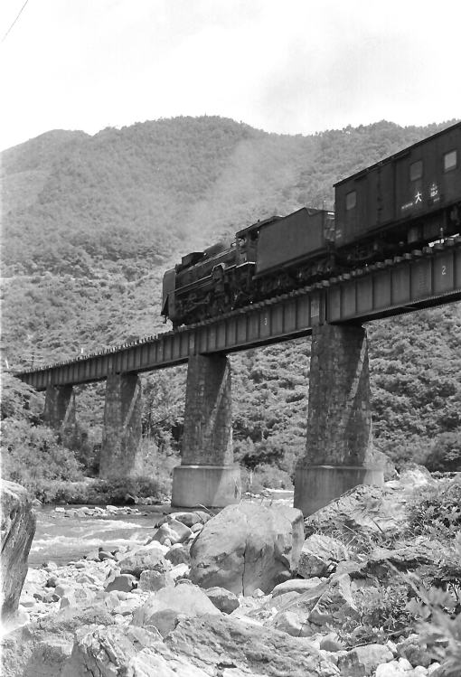 Ｄ５１が牽く伯備線の下り貨物列車