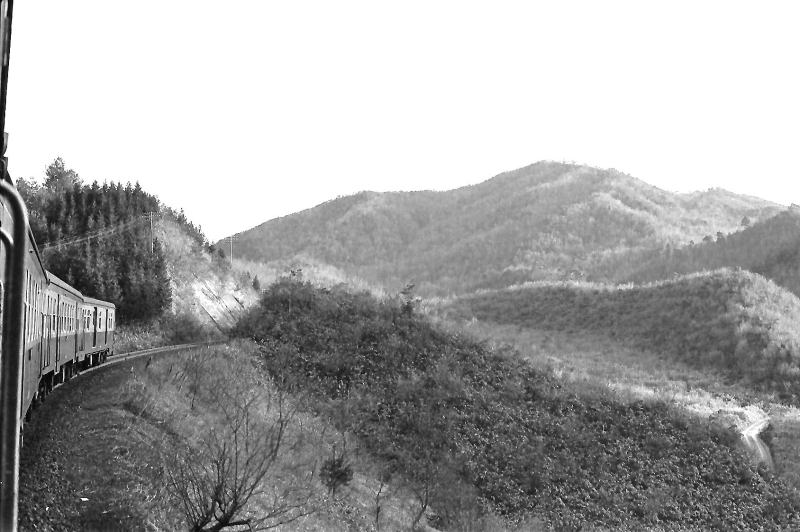 道後山付近を行く気動車　昭和４６（１９７１）年３月