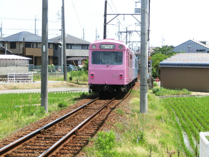 ７６２ミリの細い線路を走っていく内部線の電車