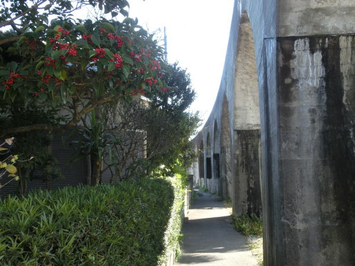 高架橋に沿った小道