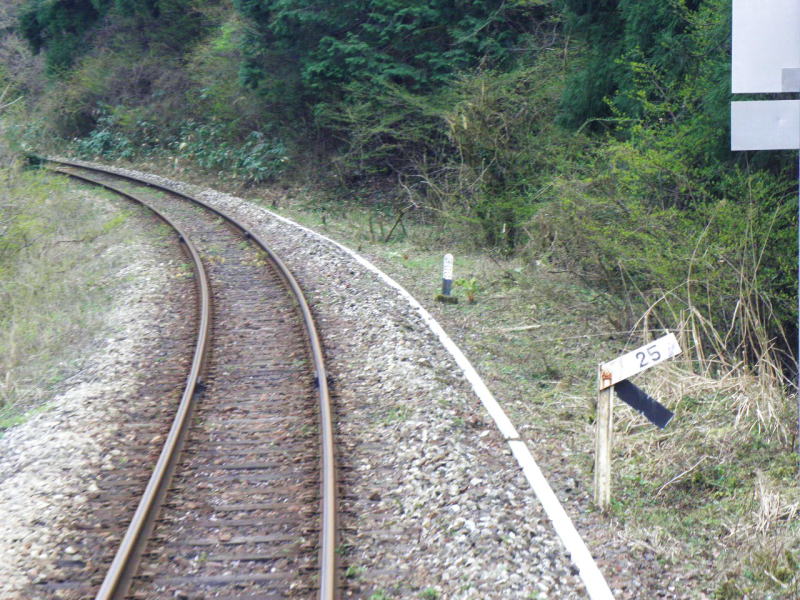物見トンネルまで２５/１０００の坂が続く。