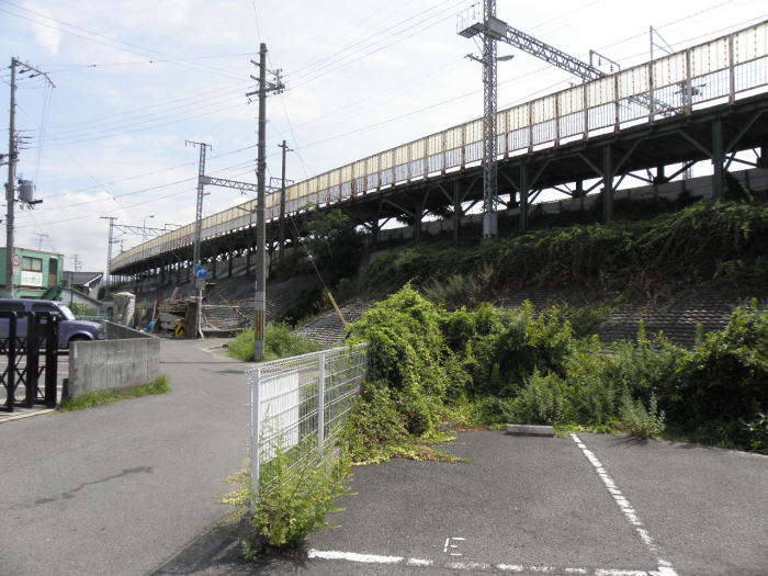 下から見た紀伊中ノ島駅の長い阪和線ホーム