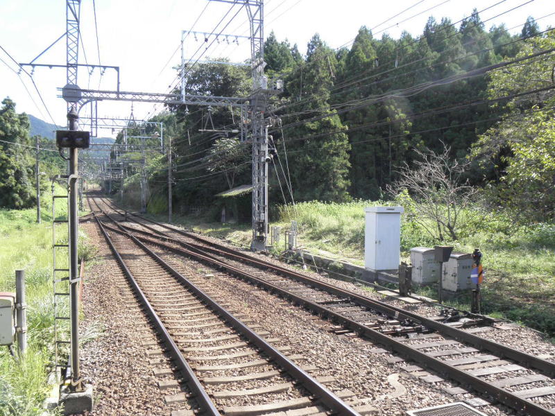 長谷寺駅の上下の本線の間の渡り線